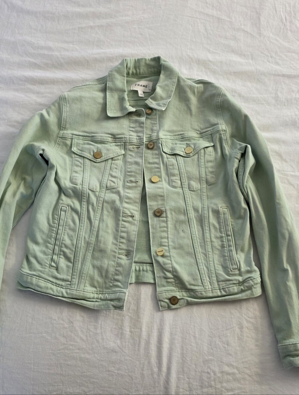 Frame Denim Mint Green Denim Jacket - Women's Classic Trucker